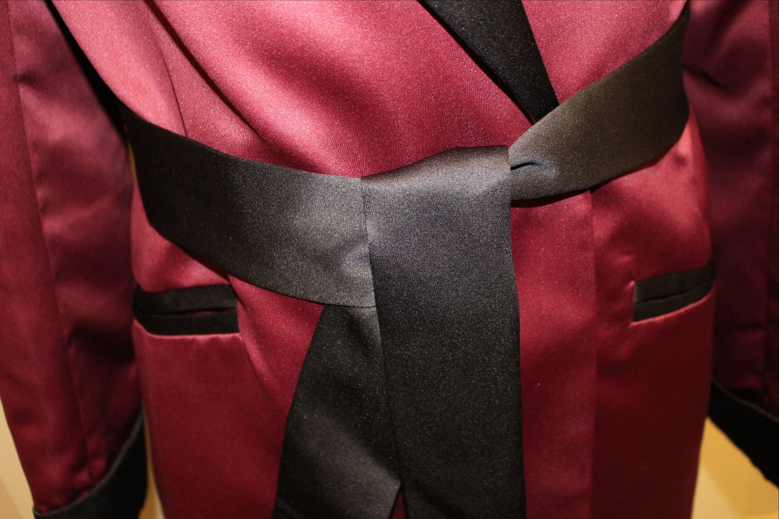 Mens Smoking Jacket- Burgundy / Black Satin -Fully Lined