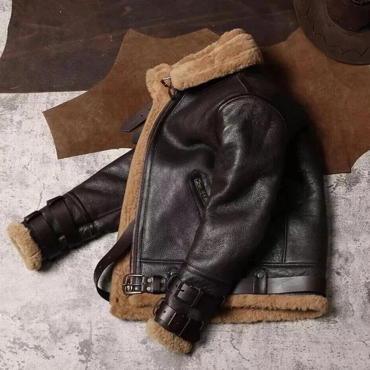 Men’s Vintage RAF B3 Aviator Shearling Genuine Sheep Leather Winter Jacket