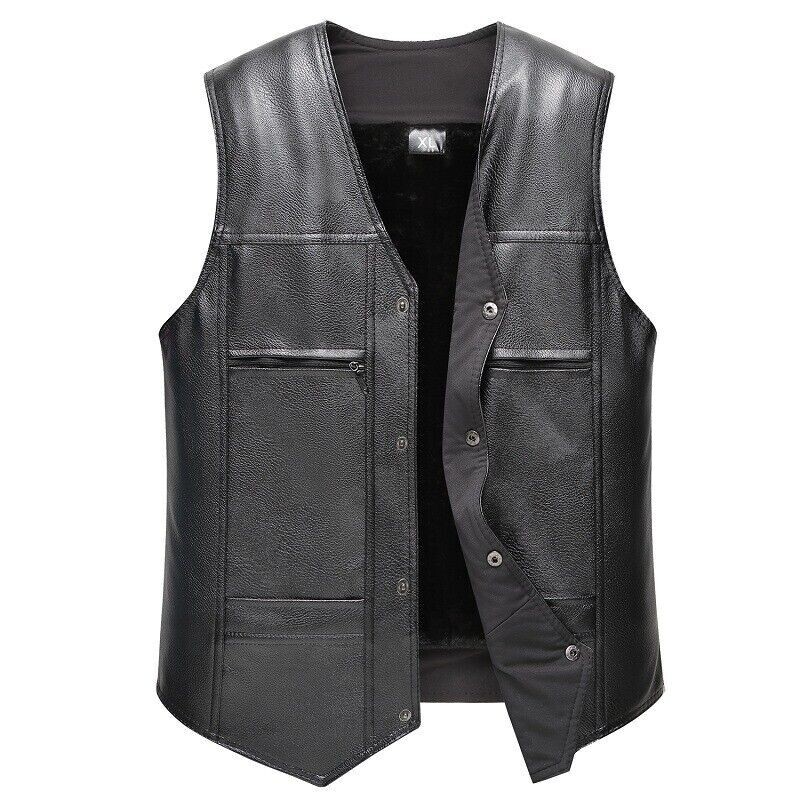 Men’s Leather Vest Motorcycle Biker Vest Concealed Carry Tactical Fleece Warm