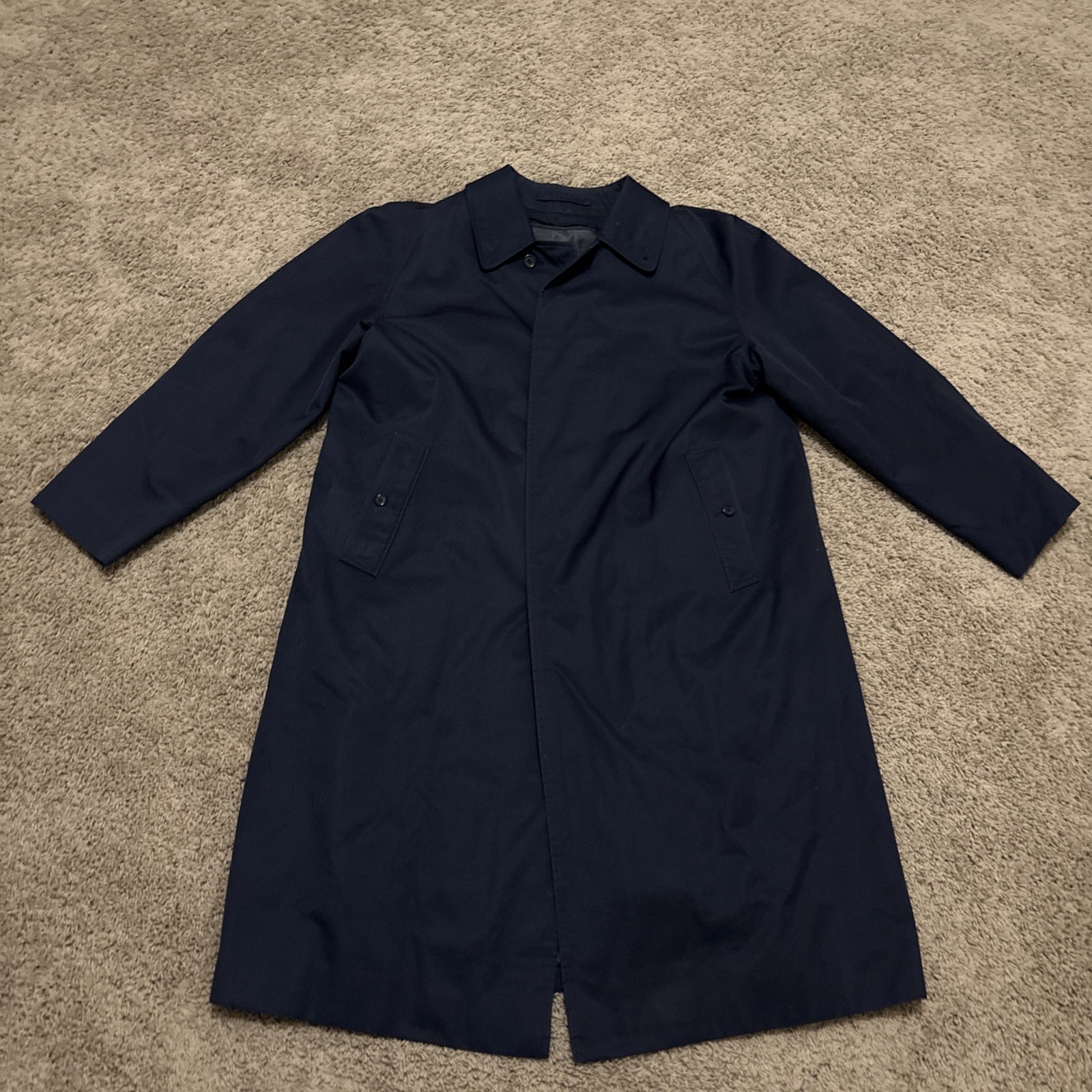 Burberry London Men’s Navy Blue Nova Check Lined Long Trench Coat Size 42R