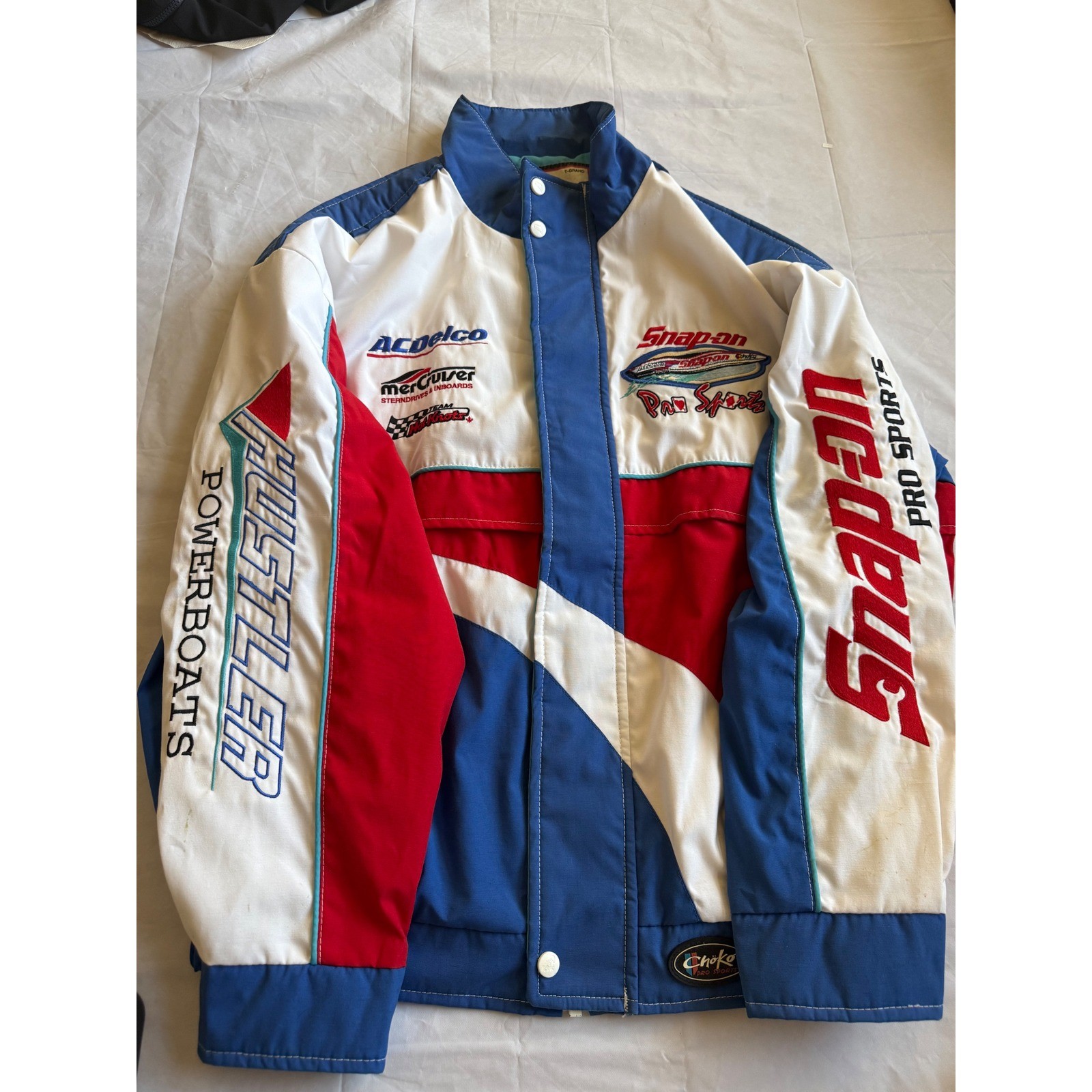 Choko Pro Sports Snap-on Racing Jacket Mens Blue Red White Hustler Powerboats XL