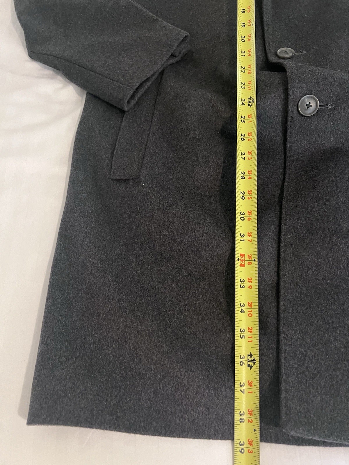 Pronto Uomo Long Overcoat Men’s 46R Grey Wool Single Breasted