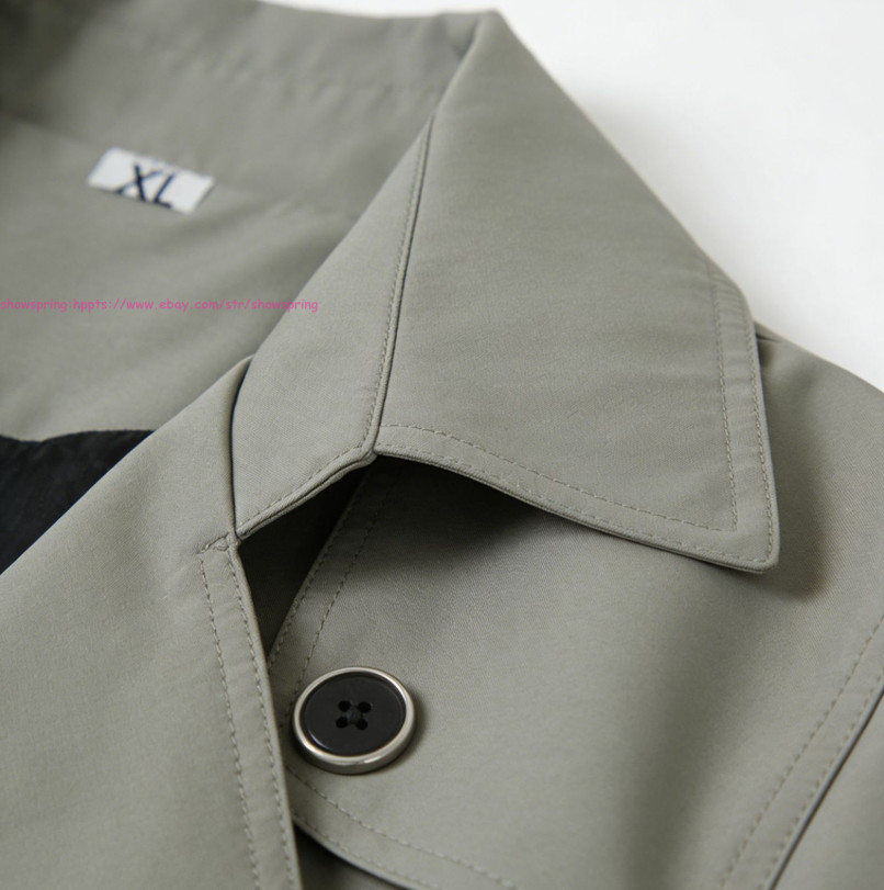 Mens Trench Coat Single Breasted Jacket Lapel Collar Windbreaker Casual Overcoat