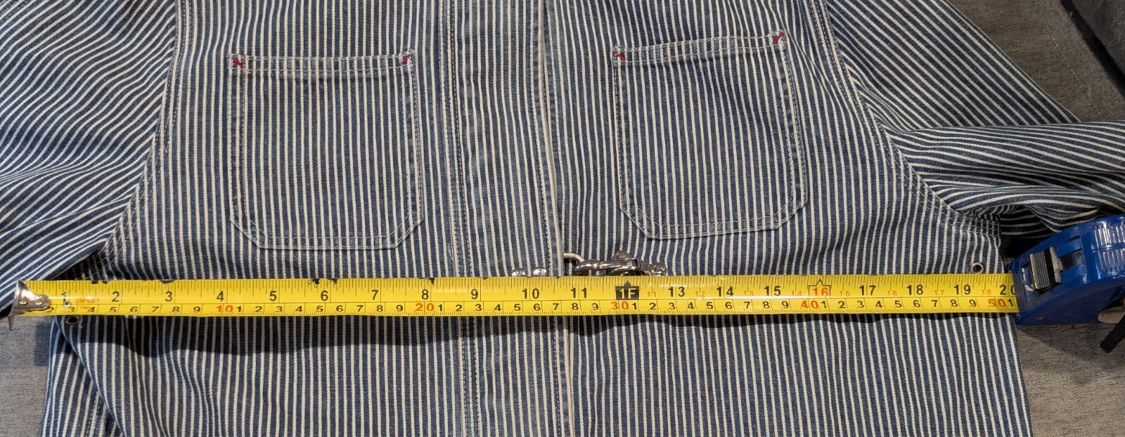 Vintage Ralph Lauren Hickory Stripe Denim Fireman Jacket Chore Coat Small VTG