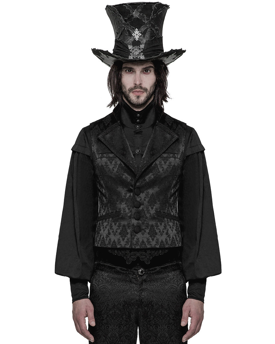 PUNKRAVE BLACK GOTH JACQUARD BLACK DAMASK VAMPIRE VINTAGE WAISTCOAT VEST WY-851