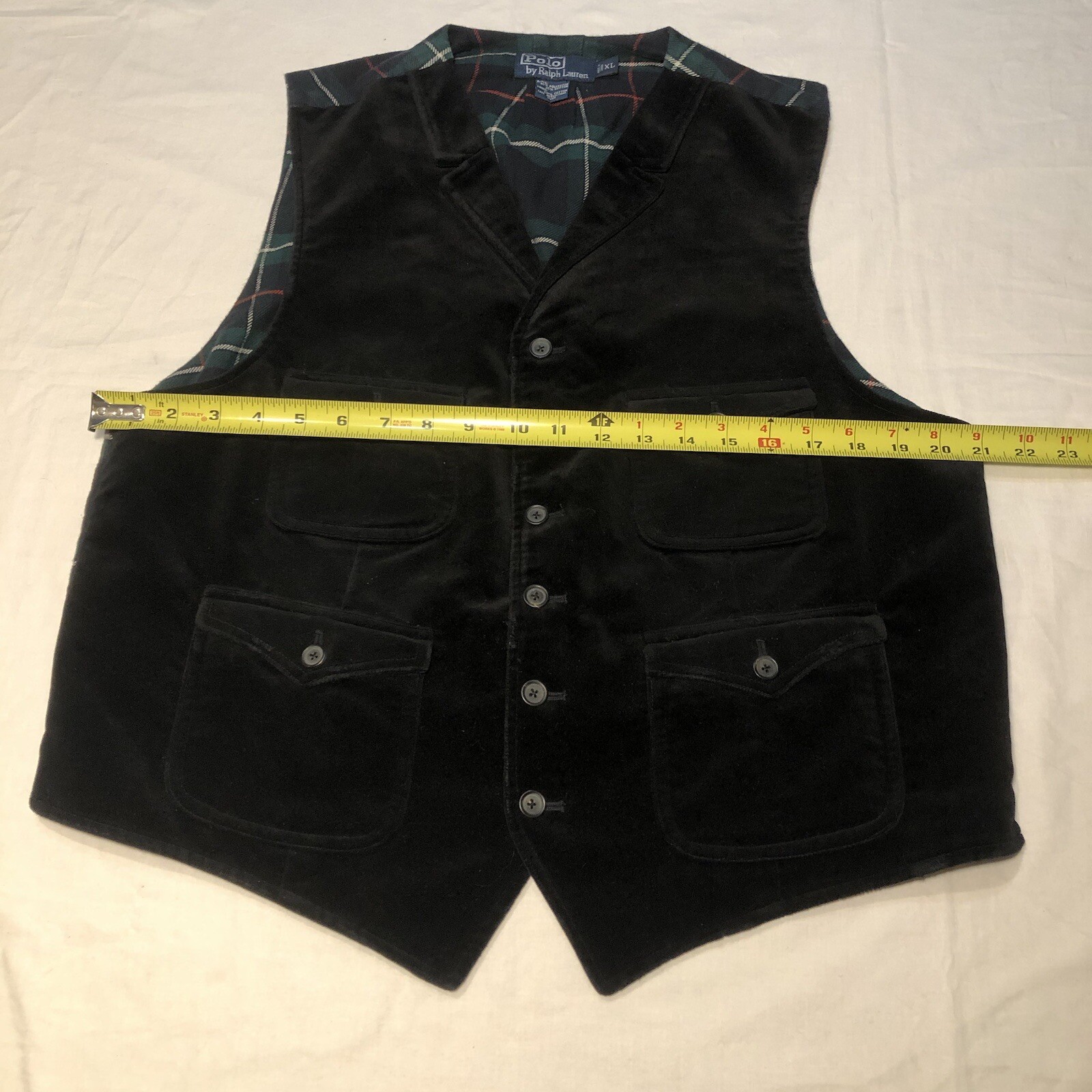 Mens POLO RALPH LAUREN Waistcoat Vest Suit Black Velvet XL Distressed