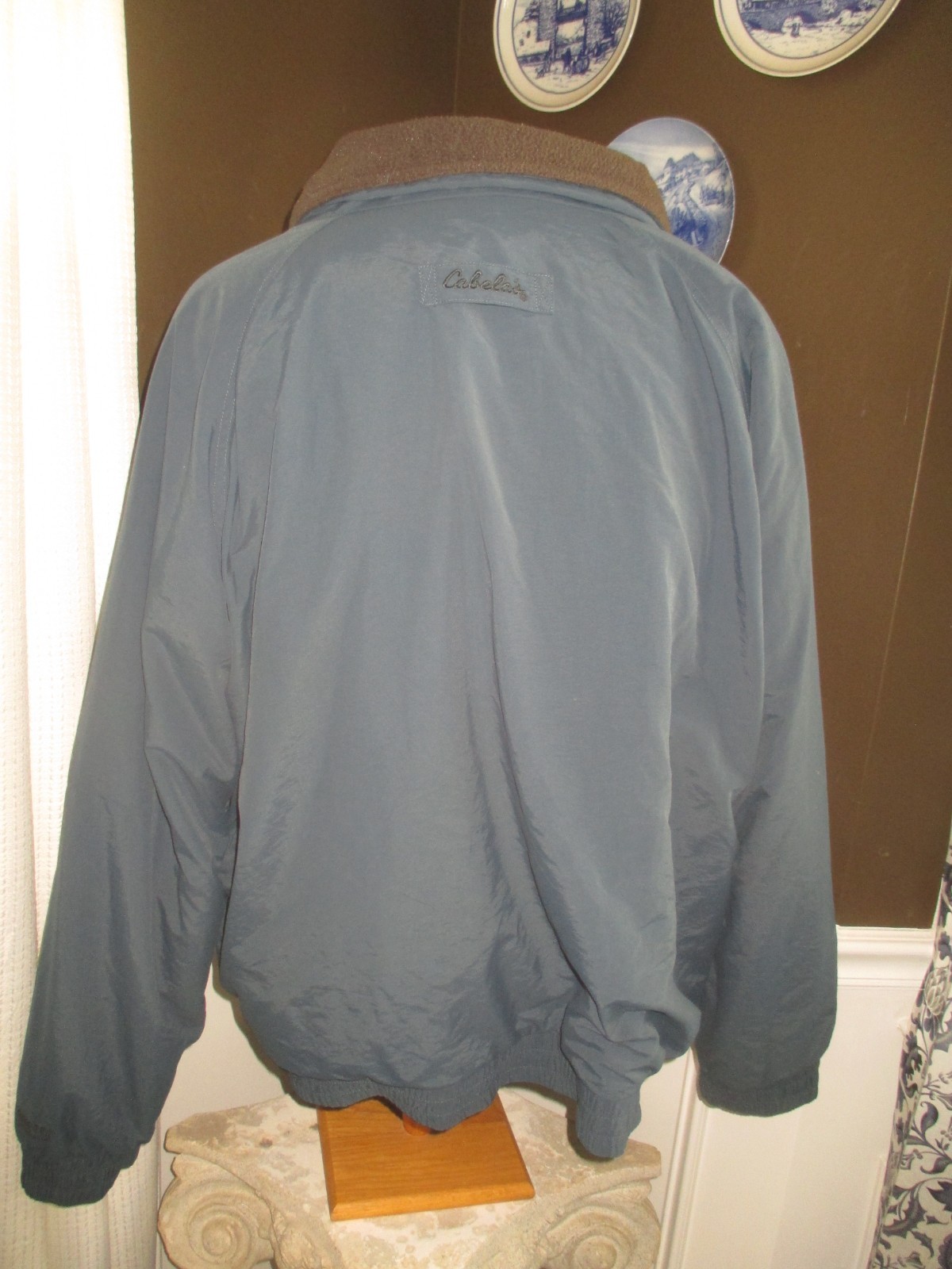 CABELA’S mens SZ 3XL blue tone FLEECED LINED zip front nylon coat