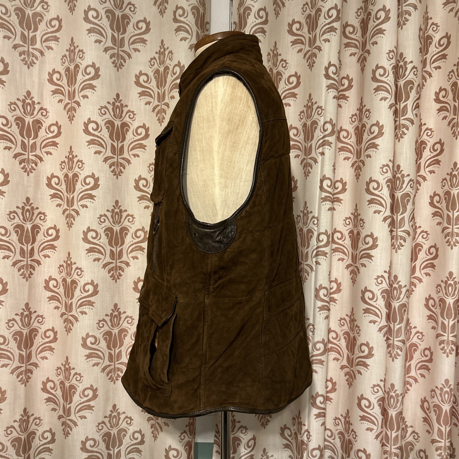 Daniel Cremieux Leather Vest Men Brown Medium Full Zip Button Belted Collar 2XB